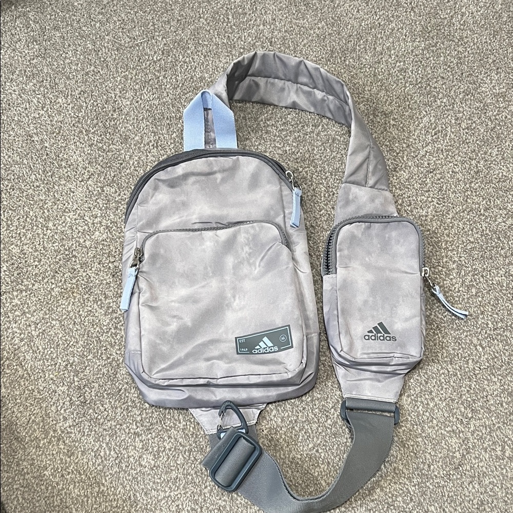 Adidas Light Gray sling Bag with Blue Accents